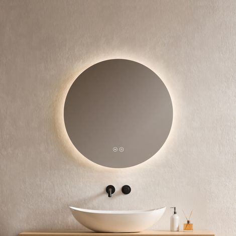 EMKE Miroir de salle de bain rond LED avec rétro-éclairage sans cadre Interrupteur tactile - Diamètre 50cm Lumière Blanche Froide/Chaude/Neutre