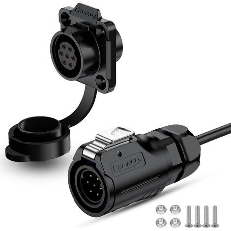 LP16 Connecteur étanche à 7 broches avec câble de 1 mètre, connecteur électrique circulaire IP68 pour machines automobiles d'extérieur, connexion rapide, prise mâle M16 et prise femelle