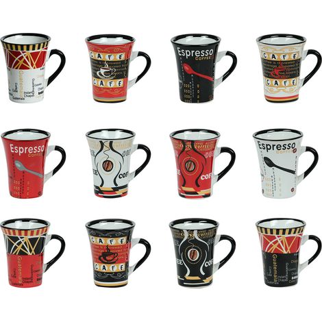 Coffret de 12 tasses à expresso en porcelaine multicolore 8 cl – Design varié avec anses ergonomiques – Compatible lave-vaisselle et micro-ondes – Table Passion