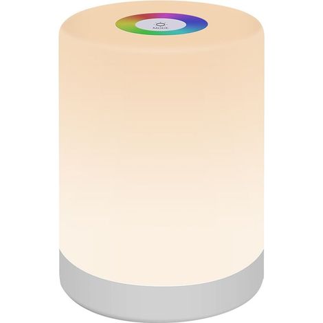 Veilleuse, RVB, 7 couleurs, 4 modes d'éclairage, contrle tactile, intensité variable, batterie 1200 mAh, portable, USB, blanc (1/5)