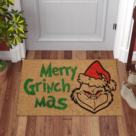Weihnachtsfußmatte mit Grinch-Motiv (Cartoon-Design), rutschfest, für Schlafzimmer, Wohnzimmer, Eingangsbereich, dekorativer Teppich, 40 x 60 cm, 1 Stück (1/4)
