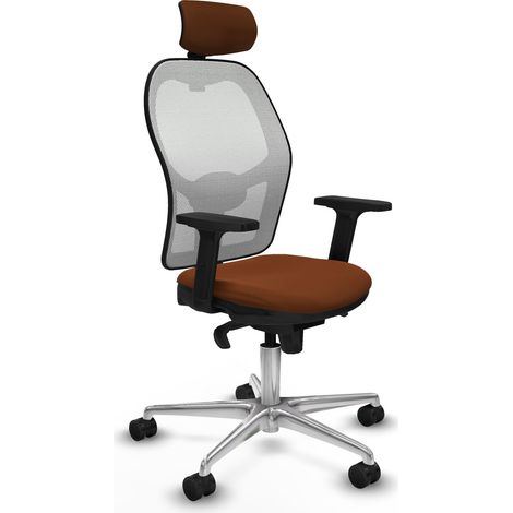 Jorquera sincro malla blanca similpiel marrón brazos 2D base aluminio cabecero 2D ruedas 65mm nailon (1/5)