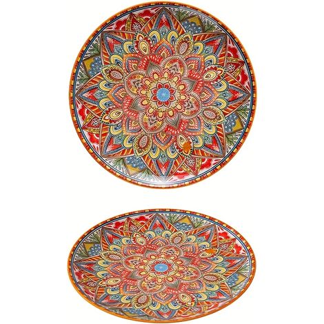 1/2/4pcs Assiettes en Céramique Bohème - Grand Ensemble de Vaisselle Vibrante pour Steak & Petit Déjeuner - Assiettes Colorées Durables pour Thanksgiv (1/5)