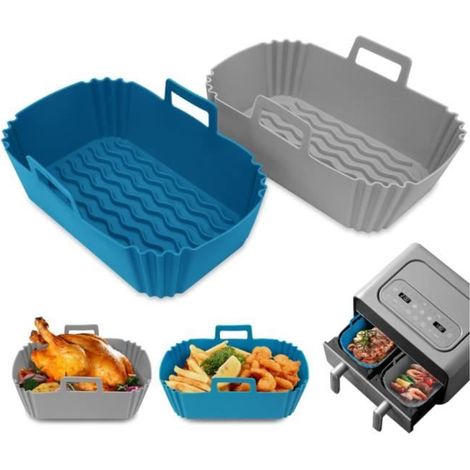 2pcs Silicone Air Fryer Accessoires,Réutilisable Silicone Air Fryer Liner,Rectangulaire en Silicone Pliable pour Friteuse Air Panier (1/4)