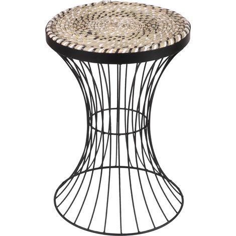Table d'appoint en métal avec plateau tissé BOHÊME