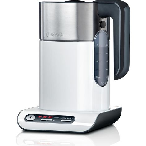 Bosch – Bouilloire électrique 1,5L TWK8611P – Puissance 2400W – Couleur blanc anthracite – Base rotative 360° – Filtre anti-calcaire en inox (1/10)