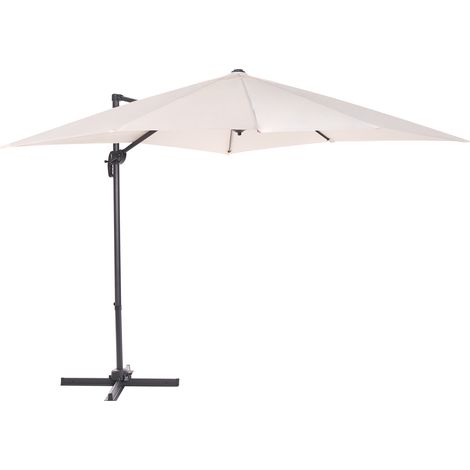 Sombrilla de jardín beige claro con poste de acero 235 cm cantilever resistente a la intemperie con mecanismo de manivela Monza