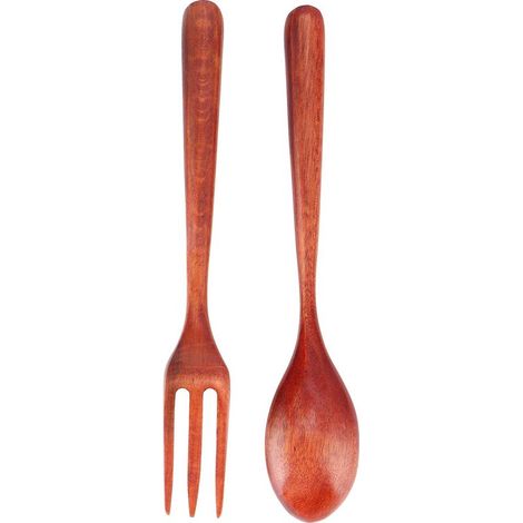 Ensemble de 2 fourchettes et cuillères en bois résistant à la chaleur, ustensiles de cuisine durables pour la maison, le restaurant et le bureau. Phoebe Wood (1/5)