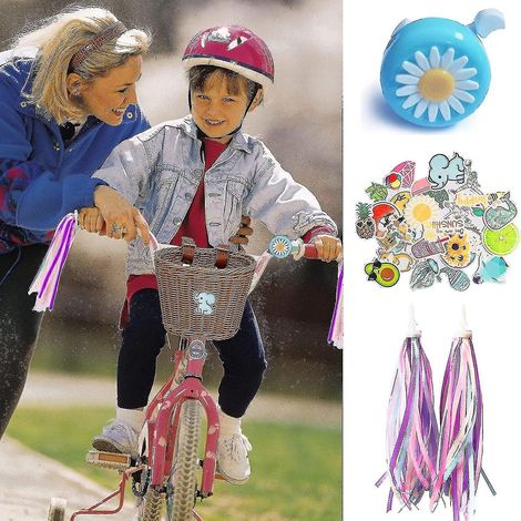 Panier de vélo enfant pour l'avant du vélo, accessoire de vélo en osier tressé avec rubans pour guidon, marron (1/5)