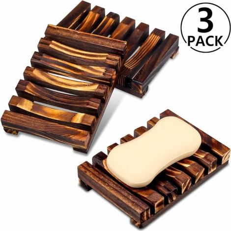 Porte-savon en Bois de Douche 3 Pièces, porte-savon fait Main distributeur de Savon pour la Cuisine,Bambou Naturel caisse à savon (1/4)