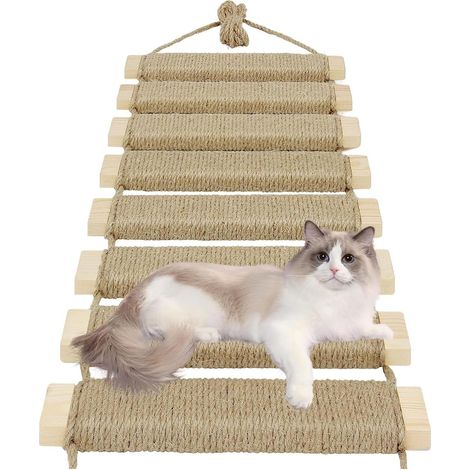Parcours Mural Chat 150cm, Echelle Chat, Échelle Murale pour Chats avec Corde en Sisal, Meubles pour Animaux Domestiques pour Les Fournitures Chats intérieurs (1/5)