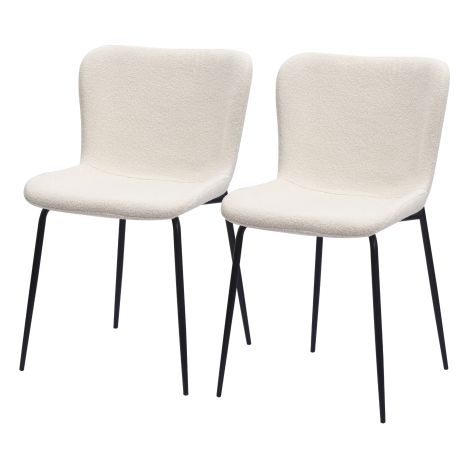 Lot de 2 chaises de salle à manger, en tissu et métal, avec dossier haut, style moderne, blanc (1/5)