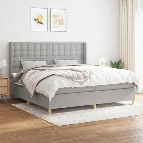 Lit à sommier tapissier avec matelas - Cadre De Lit Moderne: King Size - Lit Double - Gris clair 200x200cm Tissu Chic-721217 (1/5)
