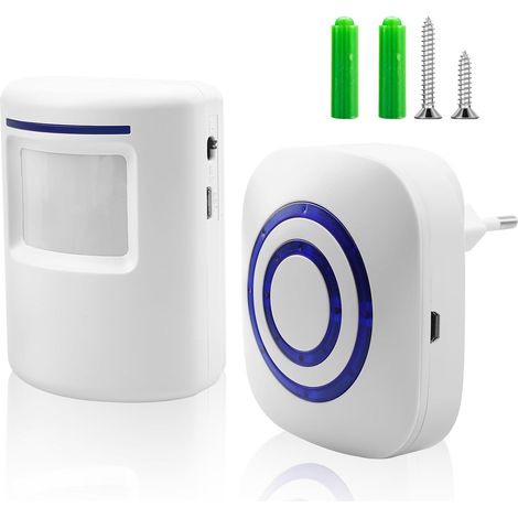 Détecteur de passage sans fil pour porte : Sonnette de charge sans fil avec 38 sonneries, 1 détecteur de mouvement et 1 récepteur pour magasin, camping-car, maison ou garage (1/5)