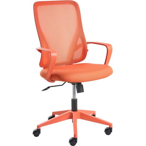 Office Chair Orange Fabric Mesh Upholstery Swivel Desk Computer Adjustable Seat Reclining Backrest LUMA