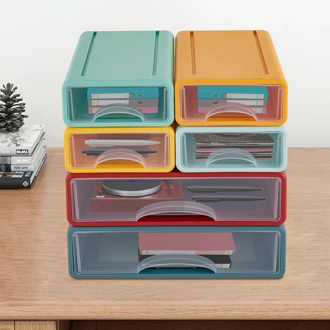 Schreibtisch Organizer mit 6 Schubladen Kunststoff Büro Aufbewahrungsbox 34  25  33cm Mini Make up Organizer Kunststoffschubladen für Büro Zuhause Bunt (1/5)