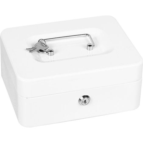 Boîte ignifuge de grande capacité, rangement sécurisé en métal pour documents portables avec 2 clés pour maison, voiture, voyage, blanc (1/5)