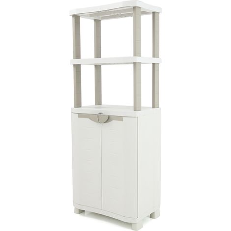 Meuble de rangement intérieur/extérieur coloris beige - Longueur 70 x Profondeur 45 x Hauteur 184 cm -PEGANE- (1/4)