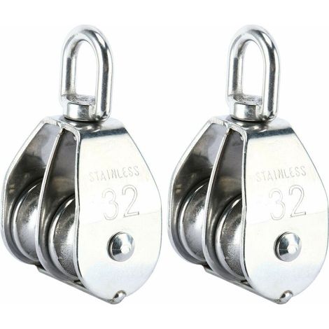 Rotational - 2 Stück 304 Edelstahl-Doppelflaschenzüge, Drehhaken, Kran, Doppelflaschenzug, Rollenbeladung (M32)