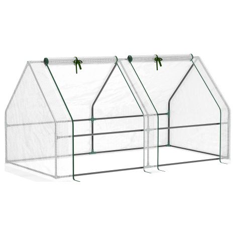 Mini Greenhouse with Steel Frame and PE Cover for Plants and Vegetables,180 x 90 x 90 cm,White with Zipped Window