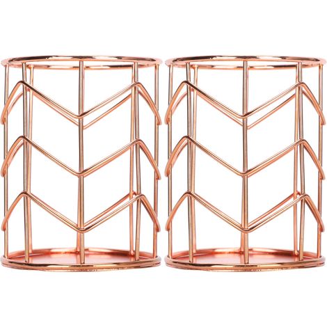 Lot de 2 porte-stylos ronds, panier de rangement de bureau en métal doré rose, boîte de rangement pour maquillage