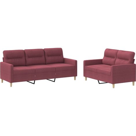 Ensemble de Canapé Sofas 2 pcs avec coussins Rouge bordeaux Tissu (1/5)