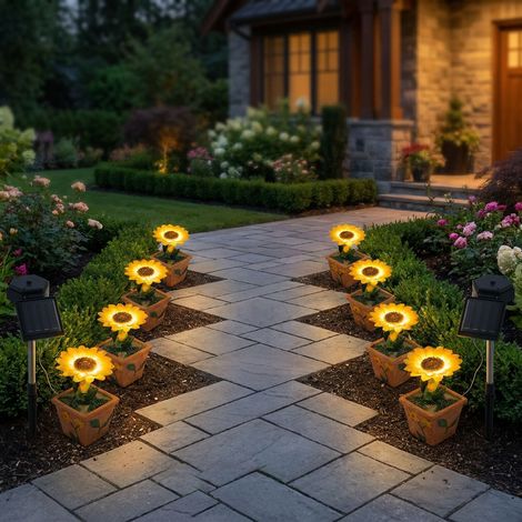2er Set vier LED Solar Außen Leuchten Blumen Garten Lampe Beleuchtung