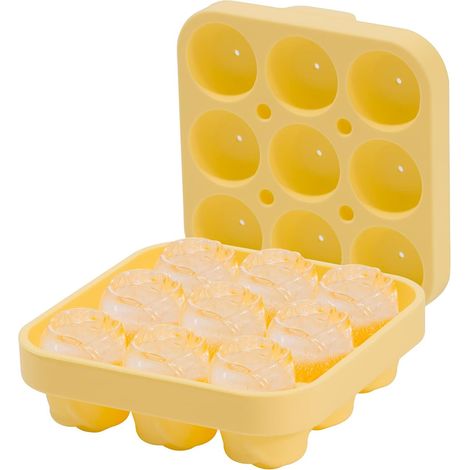 ® 9 Compartment Silicone Ice Cube Mold with Lid - Ball with Lid - BPA Free Ice Cube Tray - For Whiskey, Cocktails, Ice, Pink (Yellow) Ice Cubes (1/5)