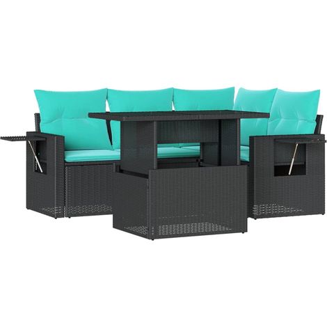 5-teiliges Gartensofa-Set mit Kissen, schwarzes Polyrattan vidaXL (1/5)