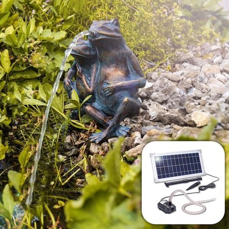 Fontaine solaire Duo de grenouille 380 l/h – Débit 380 l/h – Hauteur de refoulement 0,5 m – Pompe basse tension 6V – Gargouille en polyrésine cuivrée