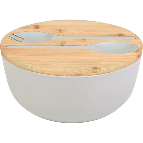 Saladier En Bambou - 25 Cm Avec Couvercle Et Cuillère En Bambou Pour Salades Fruits Et Décoration - Lot De 1 (1/5)