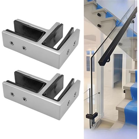 Pince Clôture en Verre en Acier Inoxydable 304 - Fixation clôture de Garde-Corps d'Escalier -Balustrade pour balcon, jardin, terrasse (90° - couleur INOX) pour verre 10-12mm (1/5)