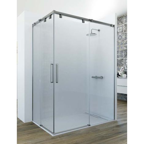 Mampara de ducha angular de 2 hojas fijas y 2 puertas correderas. - Cristal tratamiento ANTICAL INCLUIDO - Modelo GAMMA Medida (70 X 120) - TRANSPARENTE (1/5)
