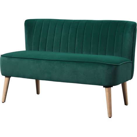 Sofa Retrodesign canapé 2 places, 117 cm x 56,5 cm x 77 cm, vert foncé, pieds en bois (1/5)