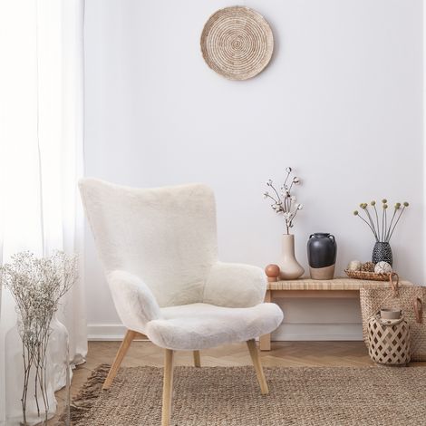 Fauteuil - HOME DECO FACTORY - Helsinki - Imitation Fourrure - Blanc et Marron (1/5)