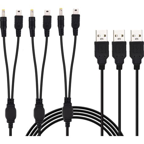 3-Pack 2-in-1 Charging Cables Compatible with Sony PSP Series 1000/2000/3000/E-1000 and PS3 Controllers, 120cm USB Power and Data Sync Cable for Travel and Home (1/5)