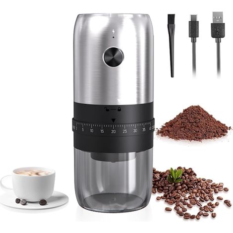 【BQ】Moulin à café électrique, cafetière à filtre, moulin à café rechargeable, portable pour la maison, argent (1/5)