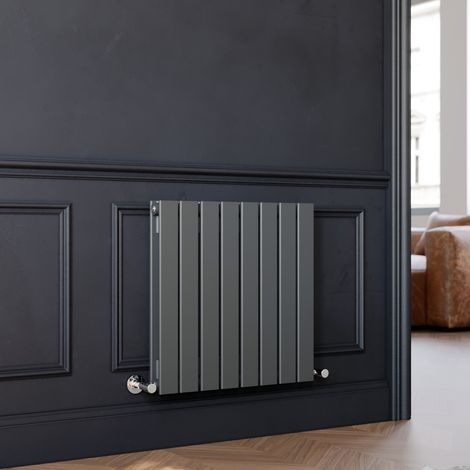 ELEGANT 600 x 600 mm Anthracite Vertical Column Radiator Double Flat Panel Designer Bathroom Radiator + Chrome Thermostatic Radiator Valves (1/5)