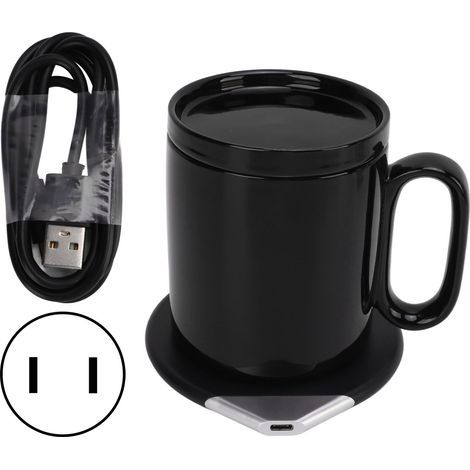 Chauffe-tasse électrique sans fil noir, chargeur téléphone étanche, détection intelligente, 100-240V prise US (1/5)