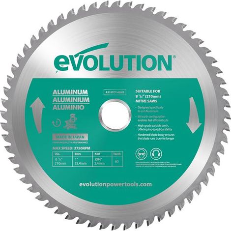 Evolution Aluminium Cutting Mitre Saw Blade 210 x 25.4mm x 60T