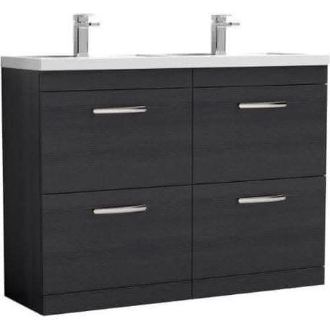 Nuie Athena Charcoal Black Woodgrain 1200mm 4 Drawer Vanity Unit and Double Polymarble Basins - ATH033C (1/5)