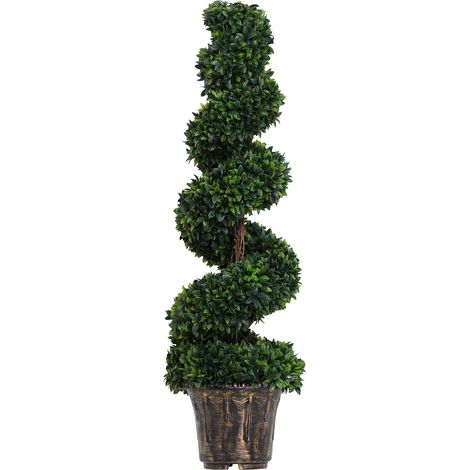 Pianta Artificiale Bosso a Spirale 120 cm con Vaso, Finta per Interno/Esterno