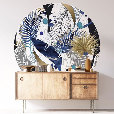 Sticker mural rond / cercle - Motif botanique - Diamètre 30 cm - Adhésif MAT (1/3)