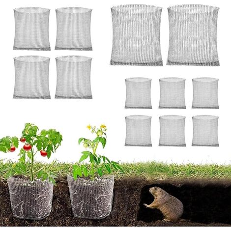 12PCS Panier De Protection des Racines, Grille Anti-Souris pour Plantes, Panier Anti Campagnol en INOX, Grille Protection Plante, Sacs en Maille Métallique pour Fleurs et Légumes (1/5)