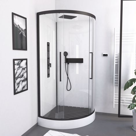 Tarima de madera compuesta gris para cabina 1/4 de círculo - Dimensiones 77 x 77 x 3.2 cm (1/5)