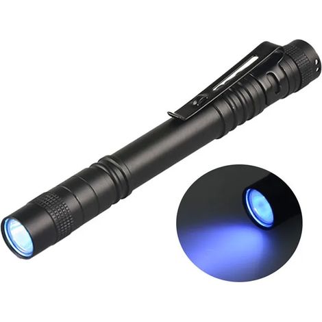 Mini lampe torche UV portable (longue) avec clip stylo, étanche, UV et lumière bleue (1/5)