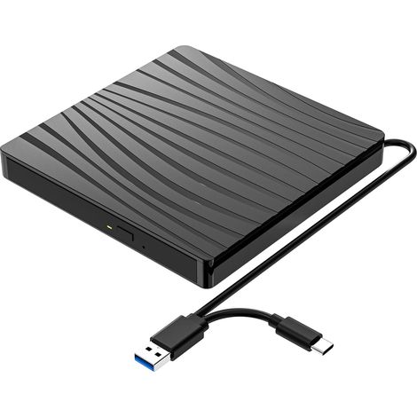 Lecteur CD DVD Externe, Graveur CD avec USB3.0 Type-c, Ultra-Mince CD/VCD /-RW/ROM Portable External Drives pour Laptop, Desktops, PC, Windows11/10/8/7/XP/Vista/MacOS (1/5)