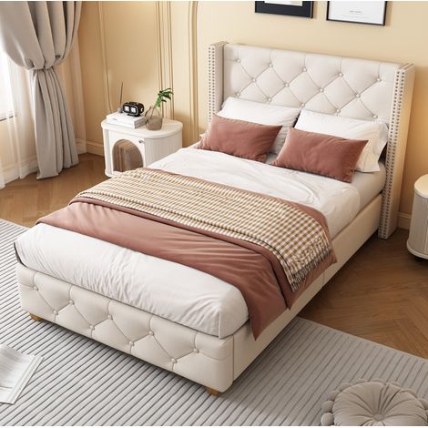 Letto Imbottito 90x200 cm con Rete a Doghe e Testiera Imbottita (1/5)