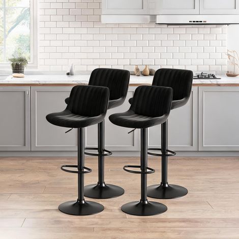 Lot de 4 tabourets de bar pivotants en velours noir coloris noir (1/5)