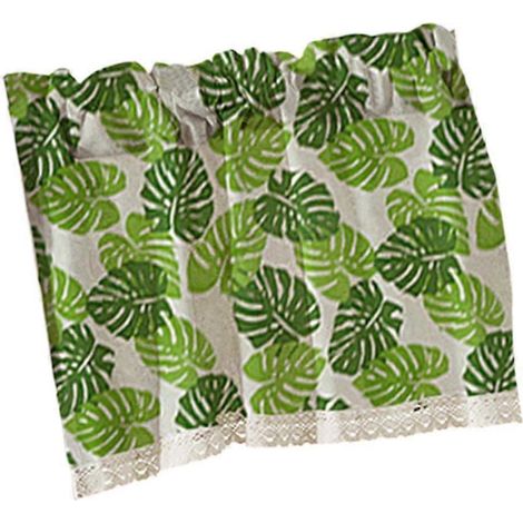 Rideau de fenêtre de café semi-transparent, rideau de cuisine à franges, motif fée de la forêt - 74 x 61 cm-Green - 74x61cm (1/5)